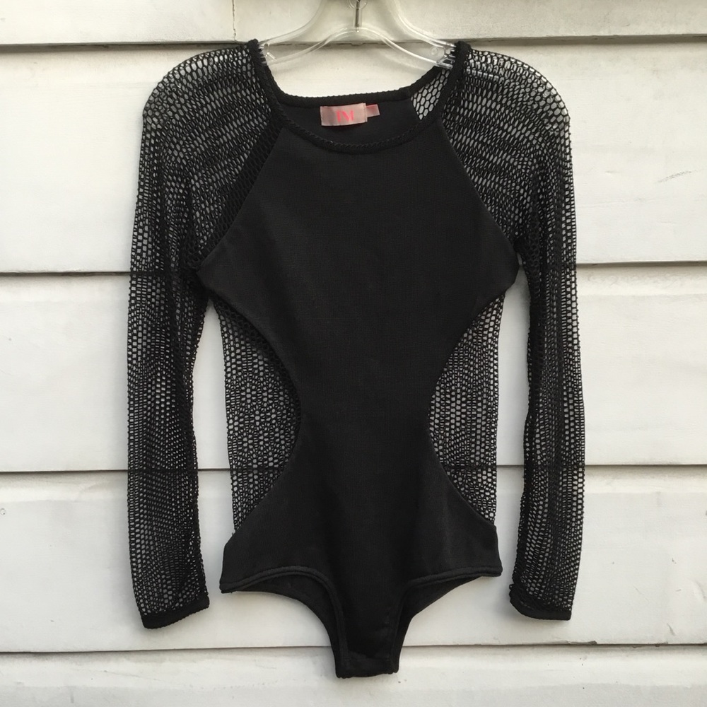 TM Rio de Janeiro black mesh sleeve bodysuit S